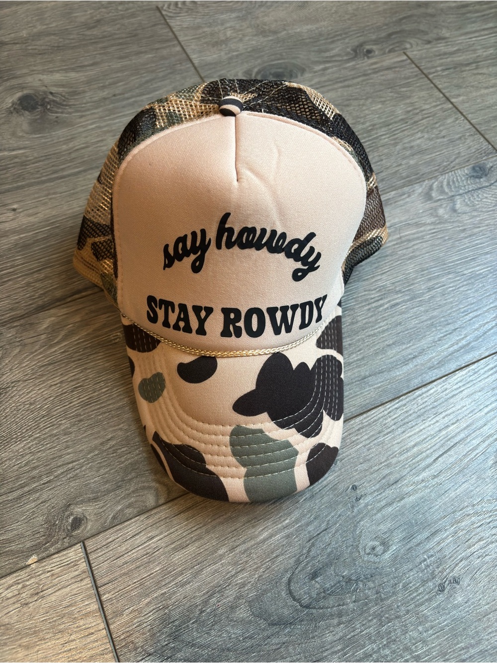 Say Howdy Stay Rowdy Camo Mesh Trucker Hat